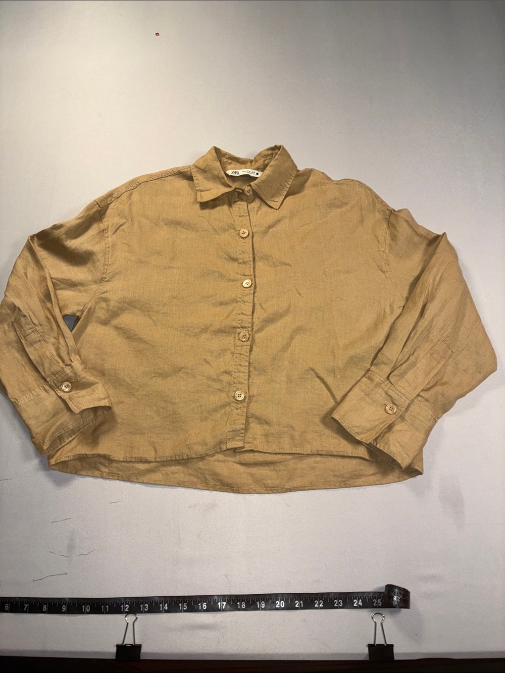 Zara Mustard Button-Down Linen Blend Shirt Womens XS